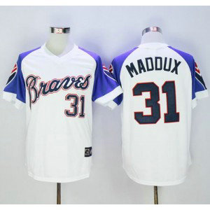 MLB Braves 31 Greg Maddux White 1973 Mitchell and Ness Throwback Men Jersey MLB Braves 31 Greg Maddux White 1973 Mitchell and Ness Throwback Men Jersey