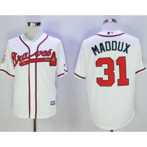 MLB Braves 31 Greg Maddux White w-75th Anniversary Commemorative Patch Men Jersey MLB Braves 31 Greg Maddux White w-75th Anniversary Commemorative Patch Men Jersey