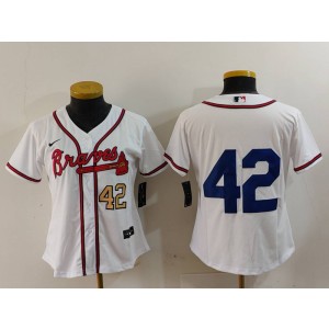 MLB Braves 42 White Gold Nike Cool Base Youth Jersey MLB Braves 42 White Gold Nike Cool Base Youth Jersey
