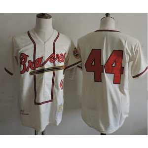 MLB Braves 44 Hank Aaron Cream 1963 Throwback Men Jersey MLB Braves 44 Hank Aaron Cream 1963 Throwback Men Jersey