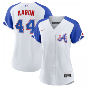 MLB Braves 44 Hank Aaron White 2023 City Connect Nike Cool Base Women Jersey(Run Small) MLB Braves 44 Hank Aaron White 2023 City Connect Nike Cool Base Women Jersey(Run Small)