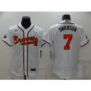 MLB Braves 7 Dansby Swanson 2022 White Gold Nike Flexbase Men Jersey MLB Braves 7 Dansby Swanson 2022 White Gold Nike Flexbase Men Jersey