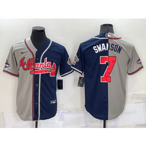 MLB Braves 7 Dansby Swanson Grey Blue Split Nike Cool Base Men Jersey MLB Braves 7 Dansby Swanson Grey Blue Split Nike Cool Base Men Jersey