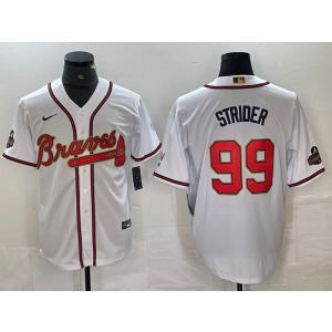 MLB Braves 99 Spencer Strider White Gold Nike Cool Base Men Jersey MLB Braves 99 Spencer Strider White Gold Nike Cool Base Men Jersey