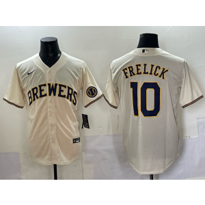 MLB Brewers 10 Frelick Cream Nike Cool Base Men Jersey