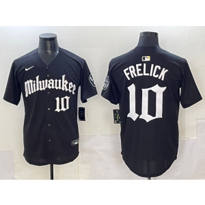 MLB Brewers 10 Frelick New Black Nike Cool Base Men Jersey