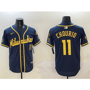 MLB Brewers 11 Chourio Navy Nike Cool Base Men Jersey