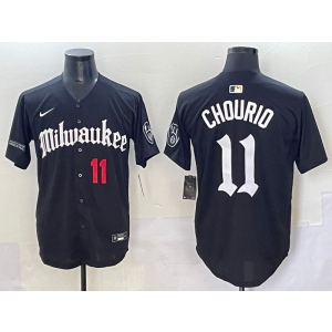 MLB Brewers 11 Chourio New Black Nike Cool Base Men Jersey