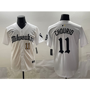 MLB Brewers 11 Chourio New White Nike Cool Base Men Jersey