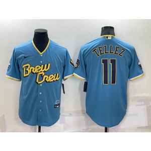 MLB Brewers 11 Rowdy Tellez Powder Blue 2021 City Connect Nike Cool Base Men Jersey