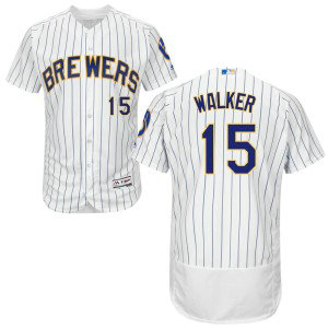 MLB Brewers 15 Neil Walker White Strip Flexbase Men Jersey