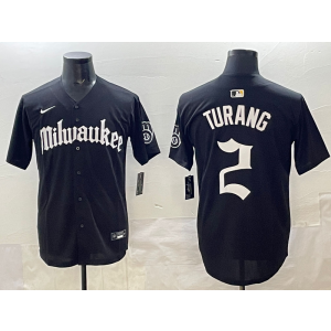 MLB Brewers 2 Turang New Black Nike Cool Base Men Jersey