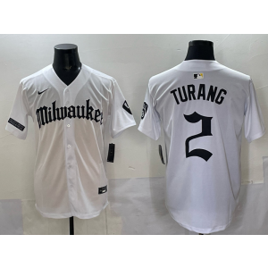 MLB Brewers 2 Turang New White Nike Cool Base Men Jersey