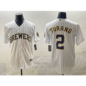 MLB Brewers 2 Turang White Nike Cool Base Men Jersey