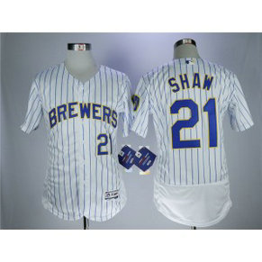 MLB Brewers 21 Travis Shaw White Flexbase Men Jersey
