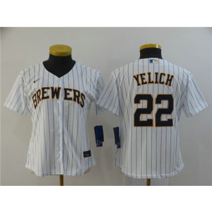 MLB Brewers 22 Christian Yelich 2020 Nike Cool Base Women Jersey(Run Small)