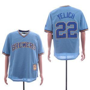MLB Brewers 22 Christian Yelich Blue Retro Throwback Men Jersey