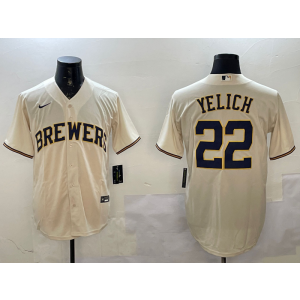 MLB Brewers 22 Christian Yelich Cream Nike Cool Base Men Jersey