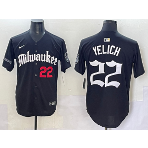MLB Brewers 22 Christian Yelich New Black Nike Cool Base Men Jersey