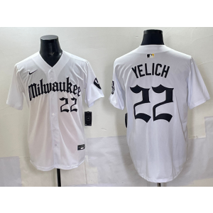 MLB Brewers 22 Christian Yelich New White Nike Cool Base Men Jersey