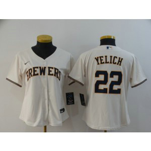 MLB Brewers 22 Christian Yelich White 2020 Nike Cool Base Women Jersey(Run Small)