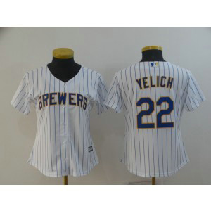MLB Brewers 22 Christian Yelich White Cool Base Women Jersey