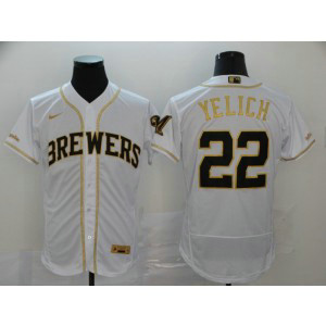 MLB Brewers 22 Christian Yelich White Gold 2020 Nike Flexbase Men Jersey