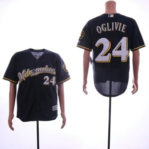 MLB Brewers 24 Ben Oglivie Navy Cool Base Men Jersey