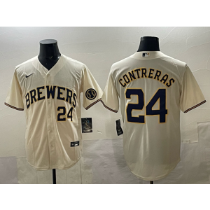 MLB Brewers 24 William Contreras Cream Nike Cool Base Men Jersey 1