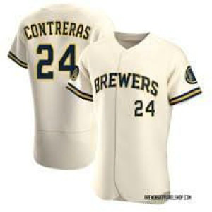 MLB Brewers 24 William Contreras Cream Nike Flexbase Men Jersey