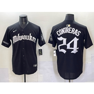 MLB Brewers 24 William Contreras New Black Nike Cool Base Men Jersey