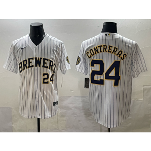 MLB Brewers 24 William Contreras White Nike Cool Base Men Jersey 1