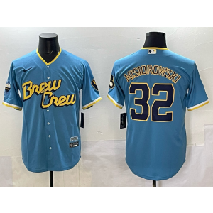 MLB Brewers 32 MISIOROWSKI Blue City Nike Cool Base Men Jersey