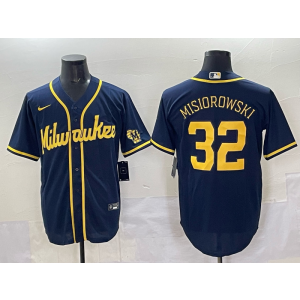 MLB Brewers 32 MISIOROWSKI Navy Nike Cool Base Men Jersey