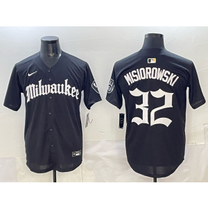 MLB Brewers 32 MISIOROWSKI New Black Nike Cool Base Men Jersey