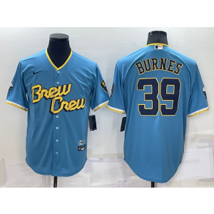 MLB Brewers 39 Corbin Burnes Powder Blue 2021 City Connect Nike Cool Base Men Jersey