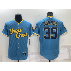 MLB Brewers 39 Corbin Burnes Powder Blue 2021 City Connect Nike Flexbase Men Jersey