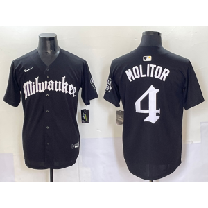 MLB Brewers 4 Molitor New Black Nike Cool Base Men Jersey