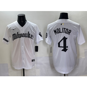 MLB Brewers 4 Molitor New White Nike Cool Base Men Jersey