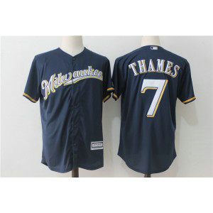 MLB Brewers 7 Eric Thames Navy Cool Base Men Jersey