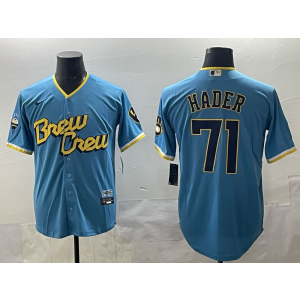 MLB Brewers 71 Hader Blue City Nike Cool Base Men Jersey