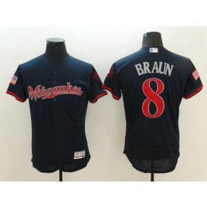 MLB Brewers 8 Ryan Braun Navy Fashion Stars and Stripes Flexbase Men Jersey