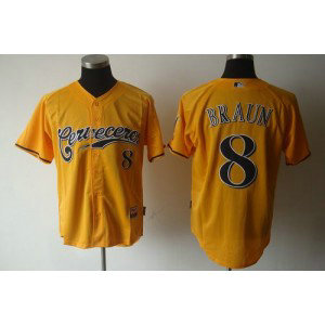 MLB Brewers 8 Ryan Braun Yellow Cerveceros Cool Base Men Jersey