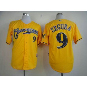 MLB Brewers 9 Jean Segura Yellow Cerveceros Cool Base Men Jersey