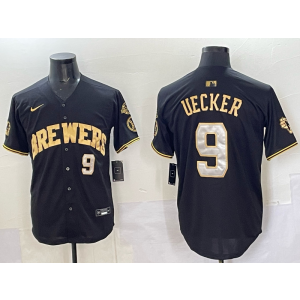MLB Brewers 9 Uecker Black Gold Nike Cool Base Men Jersey