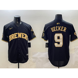 MLB Brewers 9 Uecker Black Gold Nike Cool Base Men Jersey