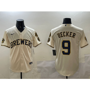 MLB Brewers 9 Uecker Cream Nike Cool Base Men Jersey