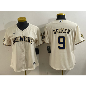 MLB Brewers 9 Uecker Cream Nike Cool Base Women Jersey