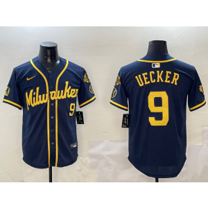 MLB Brewers 9 Uecker Navy City Nike Cool Base Men Jersey