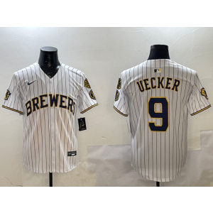MLB Brewers 9 Uecker White Nike Cool Base Men Jersey